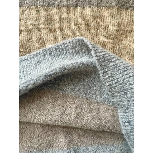 LOFT Sweater Fitted Wide Stripes, Size L/XL, Brown Beige Merino Wool Sweater - Picture 3 of 8